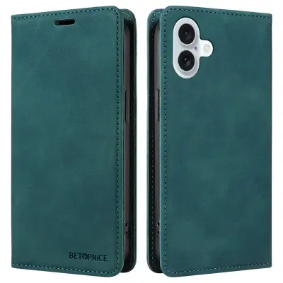 BETOPNICE 003 iPhone 16 Plus Plånboksfodral RFID Blocking Konstläder - Grön