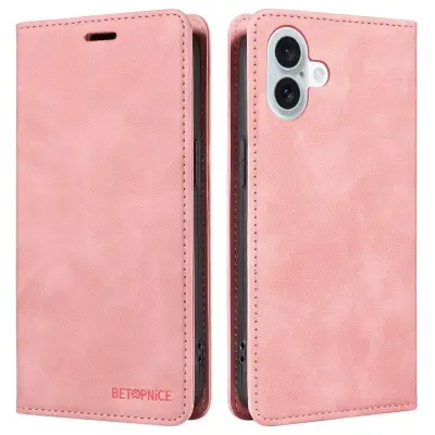 BETOPNICE 003 iPhone 16 Plus Plånboksfodral RFID Blocking Konstläder - Rosa