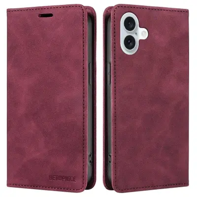 BETOPNICE 003 iPhone 16 Plus Plånboksfodral RFID Blocking Konstläder - Röd