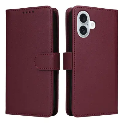 BETOPNICE iPhone 16 Plus Plånboksfodral - Avtagbart Konstläder - Vinröd