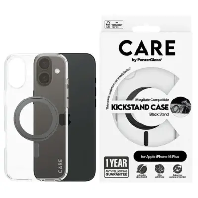 CARE By PanzerGlass iPhone 16 Plus Mobilskal MagSafe Kickstand - Svart