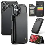 CASEME C22 iPhone 16 Plus Fodral KonstLäder RFID-Skydd- Svart