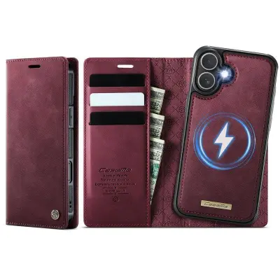 CASEME C49 iPhone 16 Plus Mobilskal MagSafe RFID Läder Röd