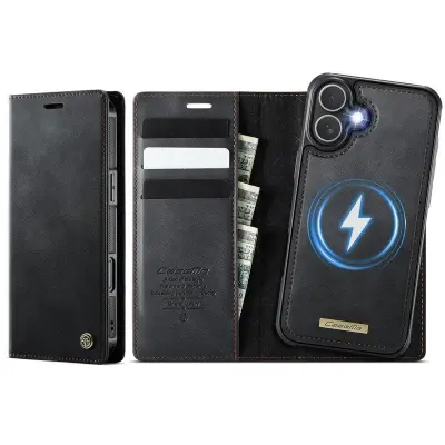 CASEME C49 iPhone 16 Plus Mobilskal MagSafe RFID Läder Svart