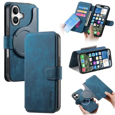 CASENEO iPhone 16 Plus Plånboksfodral Konstläder - Blå
