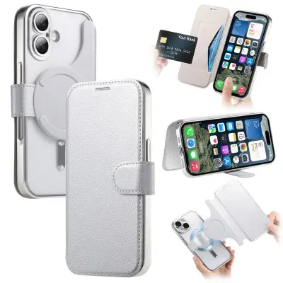 CASENEO iPhone 16 Plus TPU Inre Mobilskal - Äkta läder - Silver