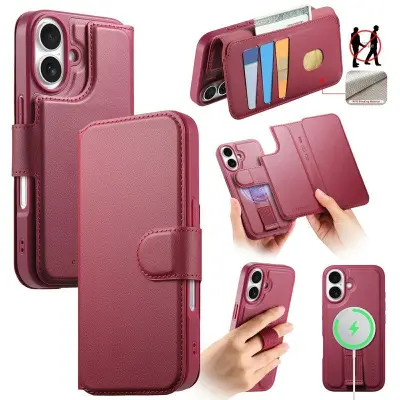 CASENEO iPhone 16 Plus Plånboksfodral RFID Blocking Konstläder - Röd