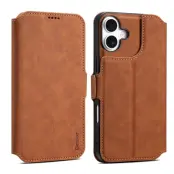 DENIOR B06 iPhone 16 Plus Plånboksfodral Magnetiskt Avtagbart Konstläder Brun