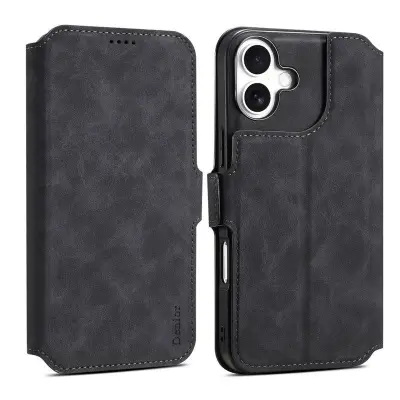 DENIOR B06 iPhone 16 Plus Plånboksfodral Konstläder Avtagbart - Svart