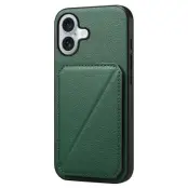 DENIOR D04 iPhone 16 Plus Fodral Konstläder belagt PC+TPU Grön