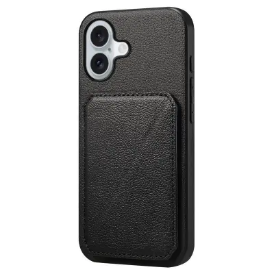 DENIOR D04 iPhone 16 Plus Fodral Konstläder belagt PC+TPU Svart