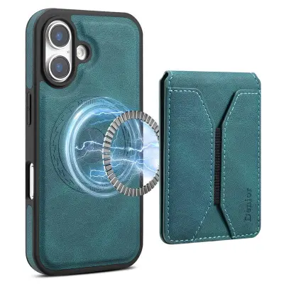 DENIOR D17 iPhone 16 Plus Fodral i äkta läder - Blå