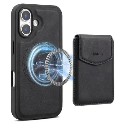 DENIOR D19 iPhone 16 Plus Mobilskal Läder+PC+TPU Svart