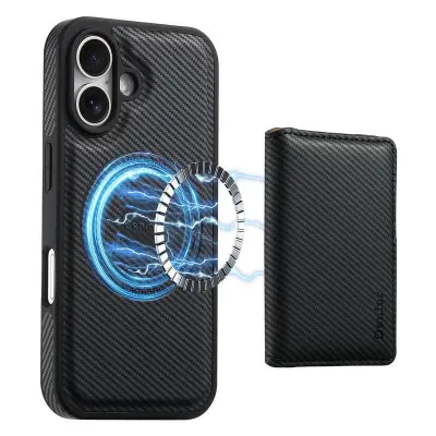 DENIOR iPhone 16 Plus Mobilskal Äkta Läder Magnetiskt Svart