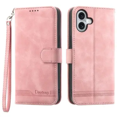 DIERFENG DF-03 iPhone 16 Plus Plånboksfodral Konstläder - Rosa