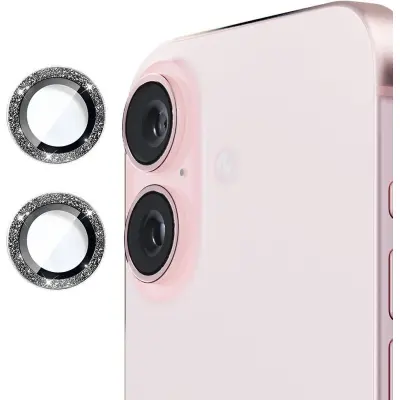 Enkay Glitter Ring Lens Protector (iPhone 16/16 Plus) - Silver