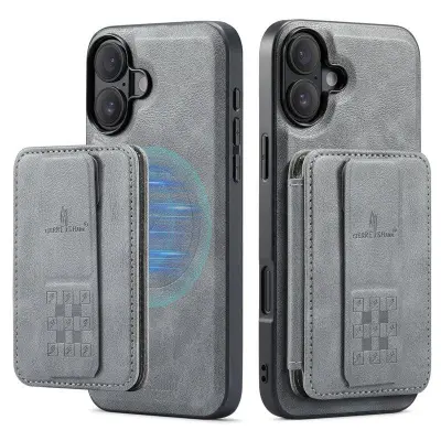 FIERRE SHANN 028 iPhone 16 Plus Fodral KonstLäder - Grå