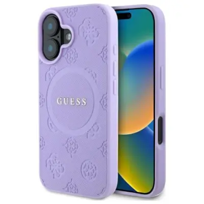 Guess iPhone 16 Plus Mobilskal Magsafe Saffiano Peony Classic Logo - Lila