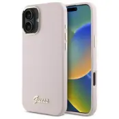 Guess iPhone 16 Plus Mobilskal Silikon Script Metal Logo - Rosa