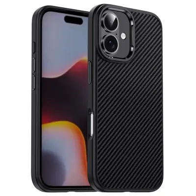 IPAKY iPhone 16 Plus Mobilskal Carbon Fiber - Svart