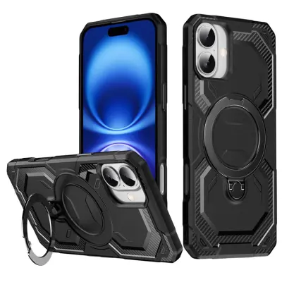 iPhone 16 Plus Mobilskal MagSafe Kickstand TPU + PC (Svart)