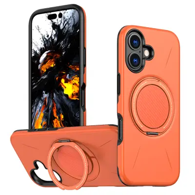 iPhone 16 Plus Mobilskal MagSafe Rotating Kickstand TPU + PC (Orange)