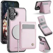 JEEHOOD J06 iPhone 16 Plus Läderfodral MagSafe RFID - Rosa