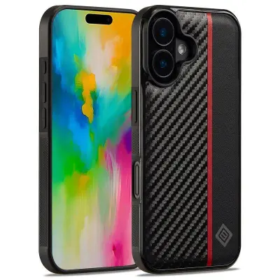 LC.IMEEKE iPhone 16 Plus Fodral i Kolfiber-Läder - Svart