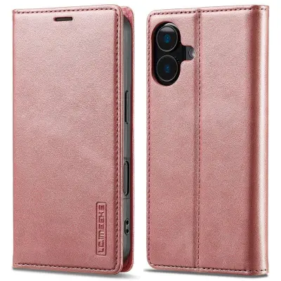 LC.IMEEKE iPhone 16 Plus Plånboksfodral Konstläder- Roséguld