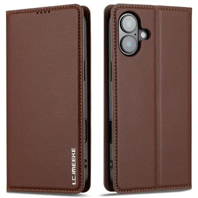 LC.IMEEKE L1 Series iPhone 16 Plus Plånboksfodral Konstläder - Brun