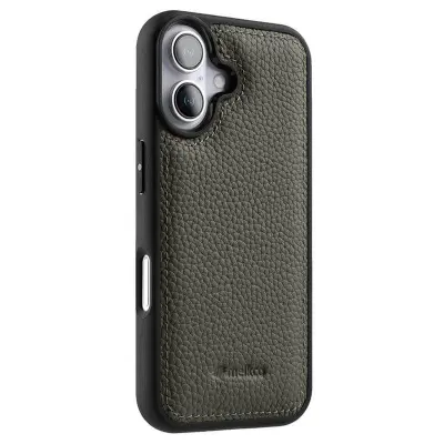 MELKCO iPhone 16 Plus Mobilskal Äkta Läder Belagt PC - Grå