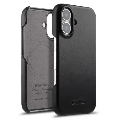 MELKCO iPhone 16 Plus Fodral MagSafe Äkta Läder PC Svart