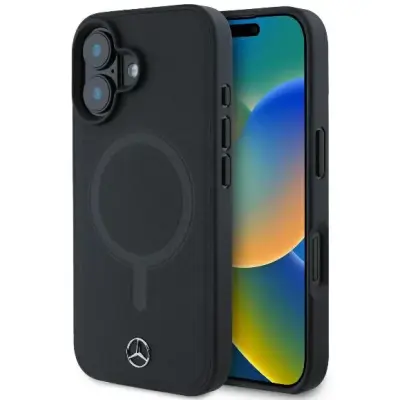 Mercedes iPhone 16 Plus Mobilskal MagSafe Smooth Läder - Svart