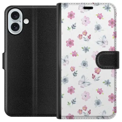 Plånboksfodral till Apple iPhone 16 Plus med Blommor och fjärillar