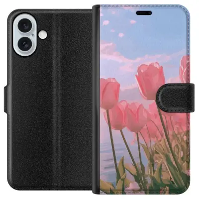 Plånboksfodral till Apple iPhone 16 Plus med Rosa Tulpaner