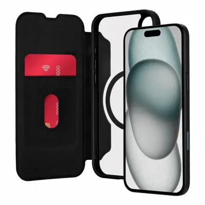 Puro iPhone 16 Plus Plånboksfodral Magsafe Läder med Flap - Svart