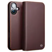 Qialino iPhone 16 Plus Plånboksfodral Äkta läder - Brun