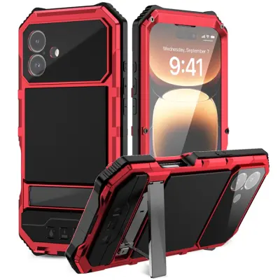 R-JUST iPhone 16 Plus Mobilskal med Härdat Glas - Röd