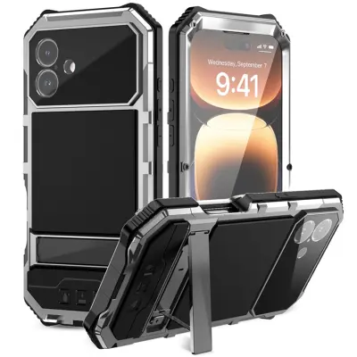 R-JUST iPhone 16 Plus Mobilskal med Härdat Glas - Silver