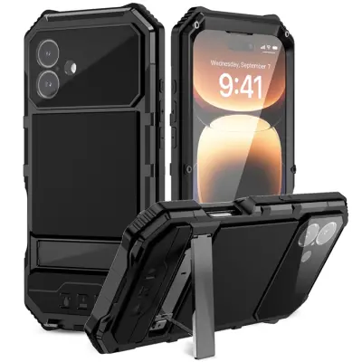 R-JUST iPhone 16 Plus Mobilskal med Härdat Glas - Svart