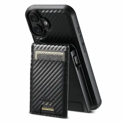 SUTENI iPhone 16 Plus Mobilskal Magsafe Korthållare Carbon Fiber