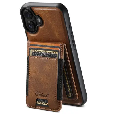 SUTENI iPhone 16 Plus Mobilskal MagSafe Korthållare H17 - Brun