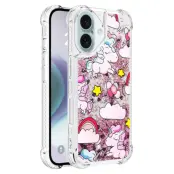 Trolsk Mobilskal med Flytande Glitter - Enhörning (iPhone 16 Plus)