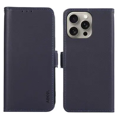 ABEEL iPhone 16 Pro Max Plånboksfodral Konstläder RFID-Skydd Ställ - Blå