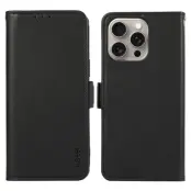 ABEEL iPhone 16 Pro Max Plånboksfodral Konstläder RFID-Skydd Ställ - Svart