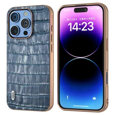 ABEEL iPhone 16 Pro Max Mobilskal Äkta läder Crocodile - Blå