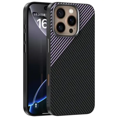 ABEEL iPhone 16 Pro Max Mobilskal MagSafe Carbon Fiber Texture (Svart/Lila)