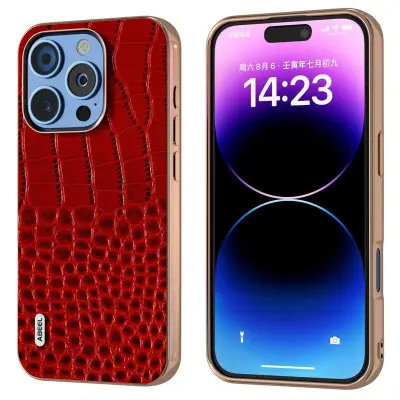ABEEL iPhone 16 Pro Max Mobilskal Äkta Läder Krokodil Röd