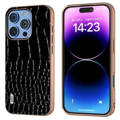 ABEEL iPhone 16 Pro Max Mobilskal Äkta Läder Krokodil Svart
