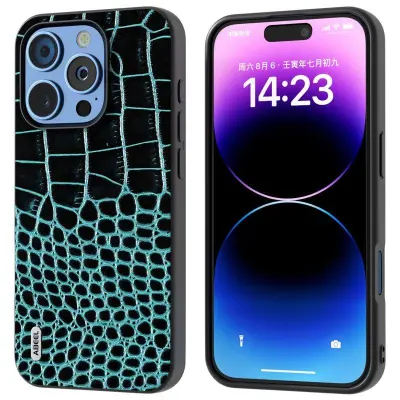ABEEL iPhone 16 Pro Max Mobilskal Äkta Läder Krokodiltextur - Grön